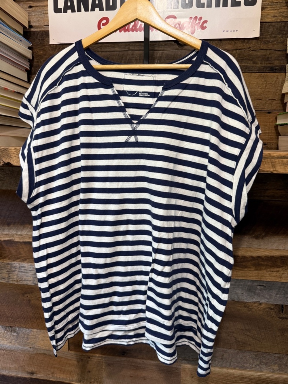 aerie Navy and White Striped Short Sleeve Tee